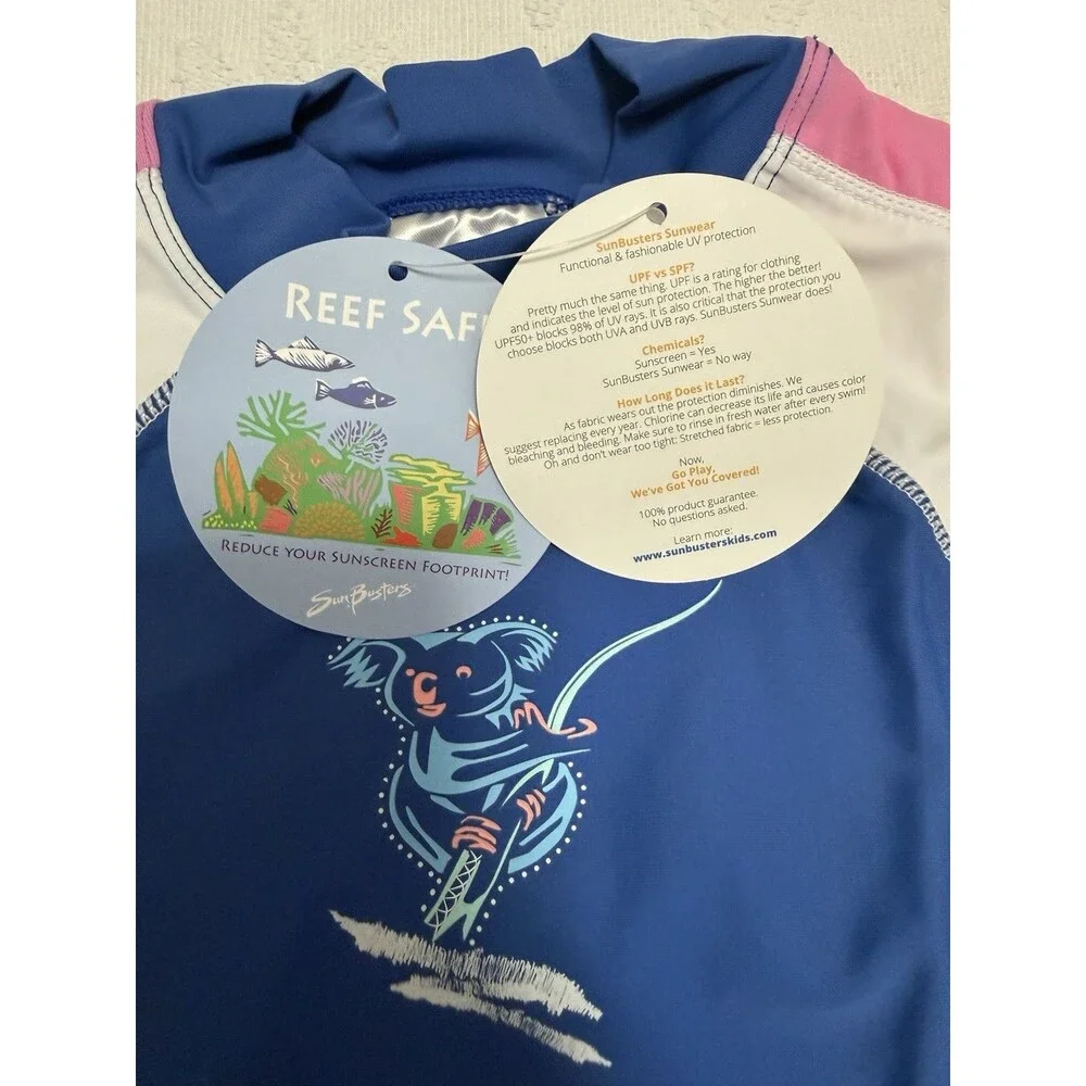 NWT SunBusters Buttercup Rash Guard 2/3Y UPF 50+ Navy & Pink Koala Girl Swim Top